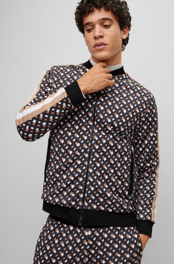 4TFNJN1000 منقوشة Hugo Boss سويت شيرت منقوش بسحاب مع طبعة هوغو مونوغرام