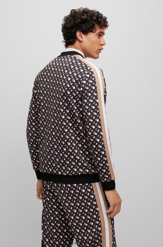 4TFNJN1000 منقوشة Hugo Boss سويت شيرت منقوش بسحاب مع طبعة هوغو مونوغرام