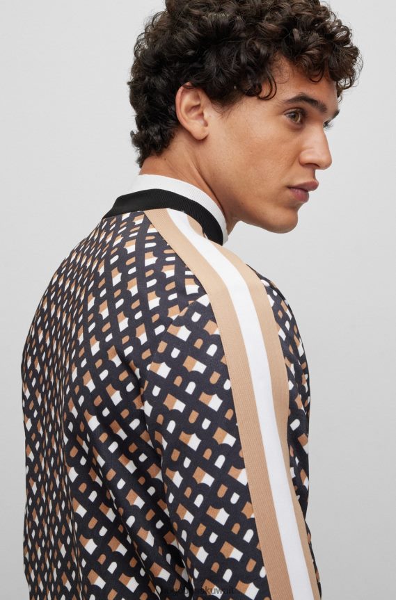 4TFNJN1000 منقوشة Hugo Boss سويت شيرت منقوش بسحاب مع طبعة هوغو مونوغرام