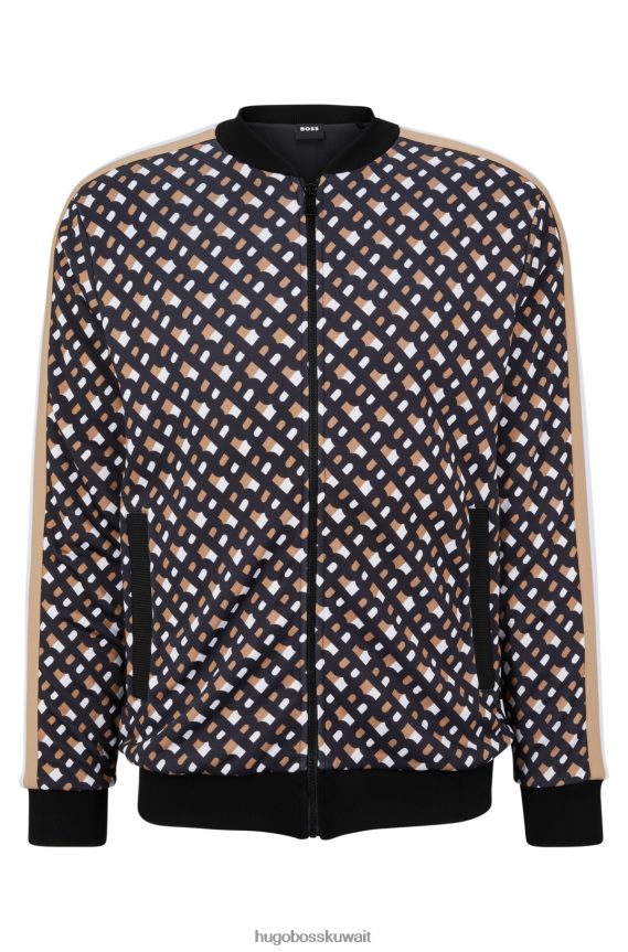 4TFNJN1000 منقوشة Hugo Boss سويت شيرت منقوش بسحاب مع طبعة هوغو مونوغرام