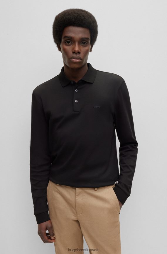 4TFNJN1001 أسود Hugo Boss قميص بولو من القطن العضوي مع شعار مطرز باللون الأسود