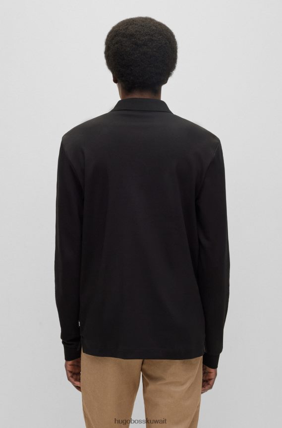 4TFNJN1001 أسود Hugo Boss قميص بولو من القطن العضوي مع شعار مطرز باللون الأسود