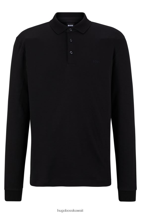 4TFNJN1001 أسود Hugo Boss قميص بولو من القطن العضوي مع شعار مطرز باللون الأسود