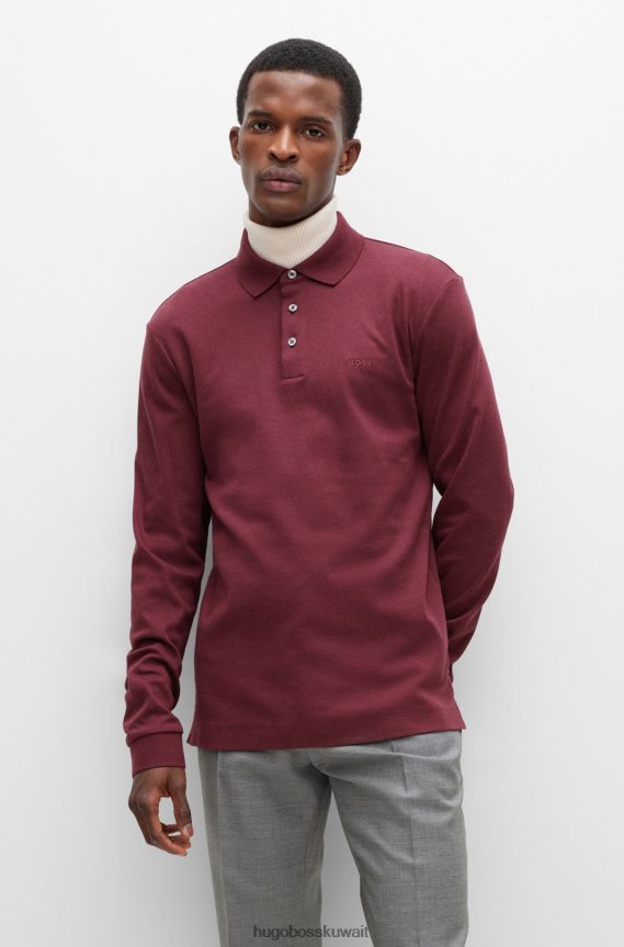4TFNJN1002 احمر غامق Hugo Boss قميص بولو من القطن العضوي باللون الأحمر الداكن مع شعار مطرز