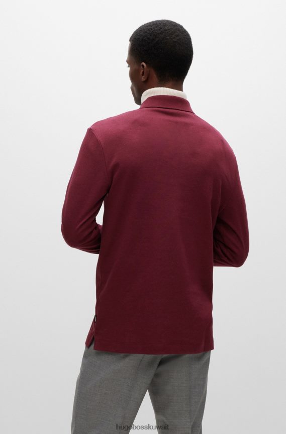 4TFNJN1002 احمر غامق Hugo Boss قميص بولو من القطن العضوي باللون الأحمر الداكن مع شعار مطرز