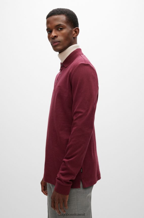 4TFNJN1002 احمر غامق Hugo Boss قميص بولو من القطن العضوي باللون الأحمر الداكن مع شعار مطرز
