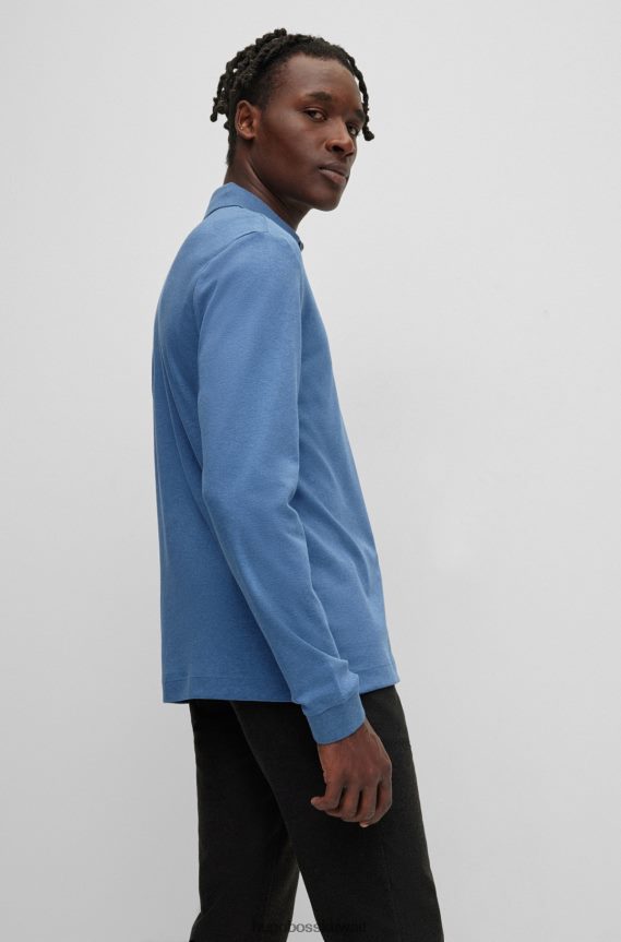 4TFNJN1003 أزرق Hugo Boss قميص بولو من القطن العضوي باللون الأزرق من Hugo مع شعار مطرز