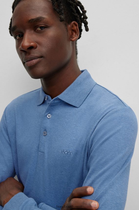 4TFNJN1003 أزرق Hugo Boss قميص بولو من القطن العضوي باللون الأزرق من Hugo مع شعار مطرز
