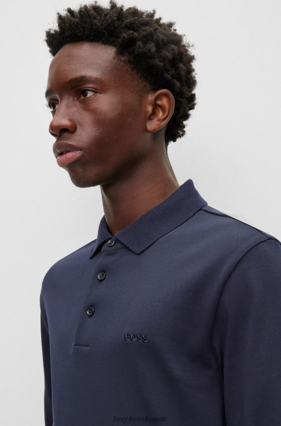 4TFNJN1004 أزرق غامق Hugo Boss قميص بولو من القطن العضوي من Hugo مع شعار مطرز باللون الأزرق الداكن