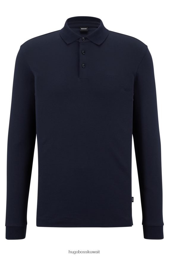 4TFNJN1004 أزرق غامق Hugo Boss قميص بولو من القطن العضوي من Hugo مع شعار مطرز باللون الأزرق الداكن