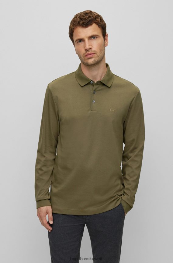 4TFNJN1005 أخضر Hugo Boss قميص بولو من القطن العضوي مع شعار مطرز باللون الأخضر