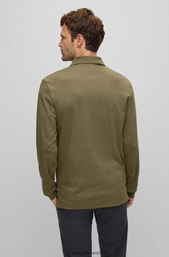 4TFNJN1005 أخضر Hugo Boss قميص بولو من القطن العضوي مع شعار مطرز باللون الأخضر