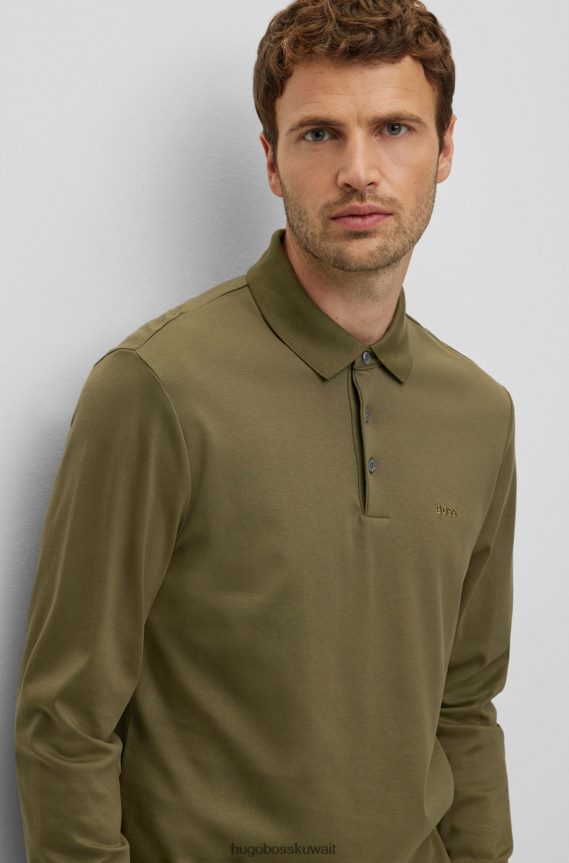 4TFNJN1005 أخضر Hugo Boss قميص بولو من القطن العضوي مع شعار مطرز باللون الأخضر