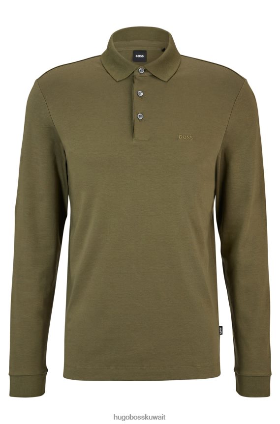 4TFNJN1005 أخضر Hugo Boss قميص بولو من القطن العضوي مع شعار مطرز باللون الأخضر
