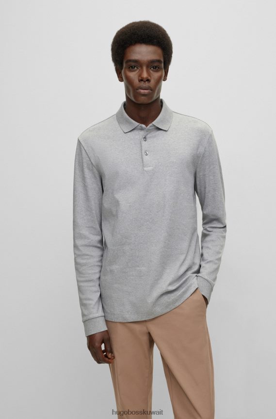 4TFNJN1007 رمادي فاتح Hugo Boss قميص بولو من القطن العضوي مع شعار هوغو مطرز باللون الرمادي الفاتح