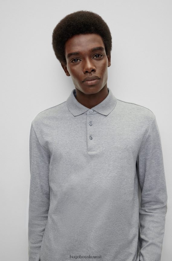 4TFNJN1007 رمادي فاتح Hugo Boss قميص بولو من القطن العضوي مع شعار هوغو مطرز باللون الرمادي الفاتح