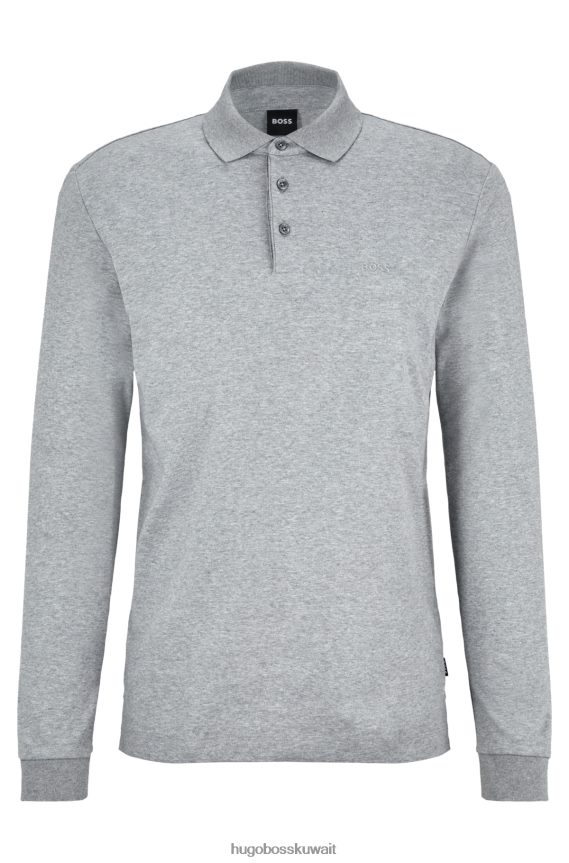 4TFNJN1007 رمادي فاتح Hugo Boss قميص بولو من القطن العضوي مع شعار هوغو مطرز باللون الرمادي الفاتح
