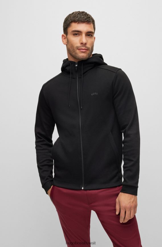 4TFNJN1009 أسود Hugo Boss هوغو سويت شيرت بغطاء رأس بسحاب أسود من القطن العضوي مع شعار