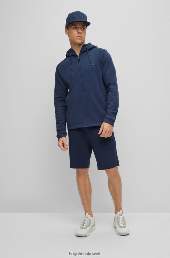 4TFNJN1010 أزرق غامق Hugo Boss هوغو سويت شيرت بغطاء رأس بسحاب من القطن العضوي مع شعار باللون الأزرق الداكن