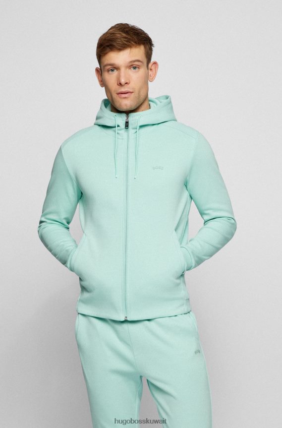 4TFNJN1012 اخضر فاتح Hugo Boss سويت شيرت بغطاء رأس وسحاب باللون الأخضر الفاتح من القطن العضوي مع شعار Hugo