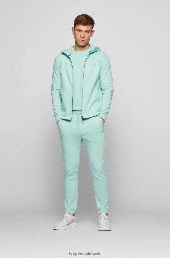 4TFNJN1012 اخضر فاتح Hugo Boss سويت شيرت بغطاء رأس وسحاب باللون الأخضر الفاتح من القطن العضوي مع شعار Hugo