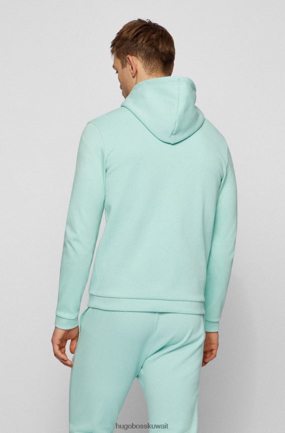 4TFNJN1012 اخضر فاتح Hugo Boss سويت شيرت بغطاء رأس وسحاب باللون الأخضر الفاتح من القطن العضوي مع شعار Hugo