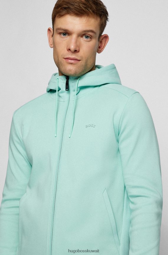 4TFNJN1012 اخضر فاتح Hugo Boss سويت شيرت بغطاء رأس وسحاب باللون الأخضر الفاتح من القطن العضوي مع شعار Hugo