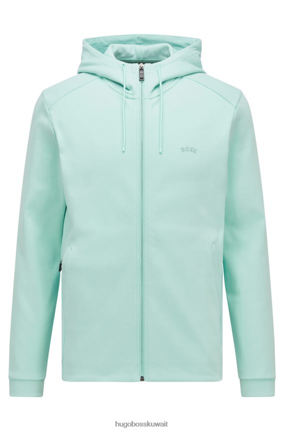 4TFNJN1012 اخضر فاتح Hugo Boss سويت شيرت بغطاء رأس وسحاب باللون الأخضر الفاتح من القطن العضوي مع شعار Hugo