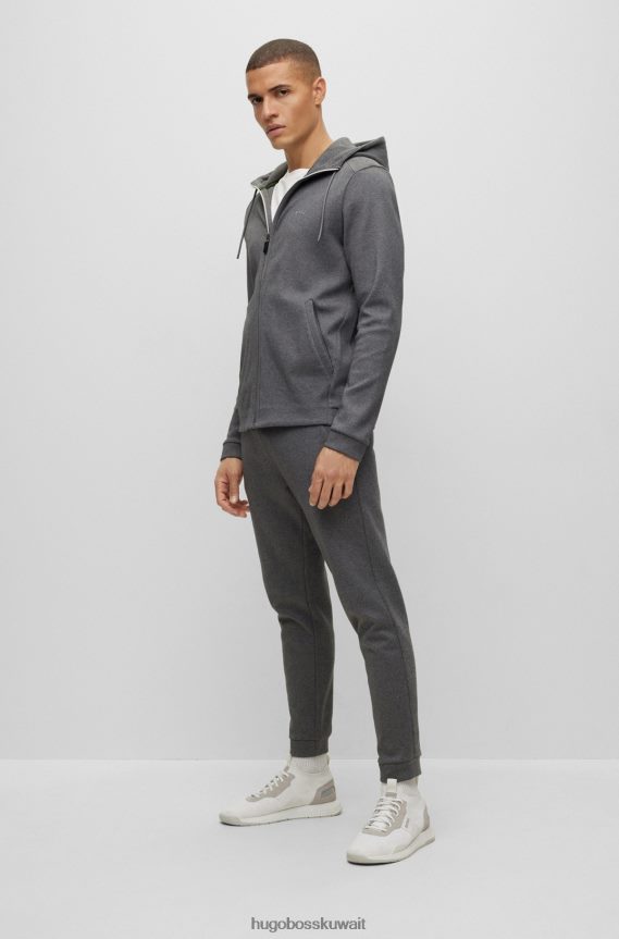 4TFNJN1013 رمادي Hugo Boss سويت شيرت بغطاء رأس بسحاب من القطن العضوي مع شعار هوغو باللون الرمادي