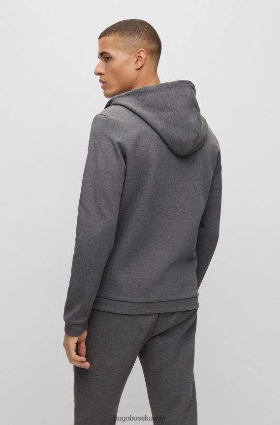 4TFNJN1013 رمادي Hugo Boss سويت شيرت بغطاء رأس بسحاب من القطن العضوي مع شعار هوغو باللون الرمادي