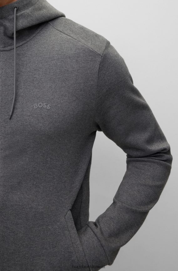 4TFNJN1013 رمادي Hugo Boss سويت شيرت بغطاء رأس بسحاب من القطن العضوي مع شعار هوغو باللون الرمادي