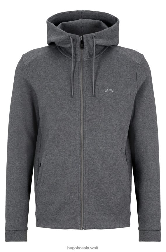 4TFNJN1013 رمادي Hugo Boss سويت شيرت بغطاء رأس بسحاب من القطن العضوي مع شعار هوغو باللون الرمادي