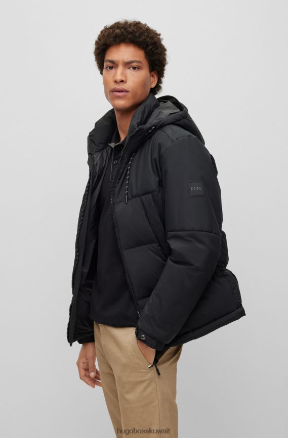 4TFNJN1014 أسود Hugo Boss سترة هوغو سوداء بغطاء للرأس مقاومة للماء مصنوعة من مواد مختلطة