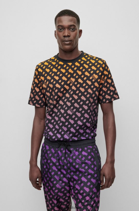 4TFNJN1015 منقوشة Hugo Boss تيشيرت بقصّة مريحة من قطن الجيرسيه مع حروف متدرجة