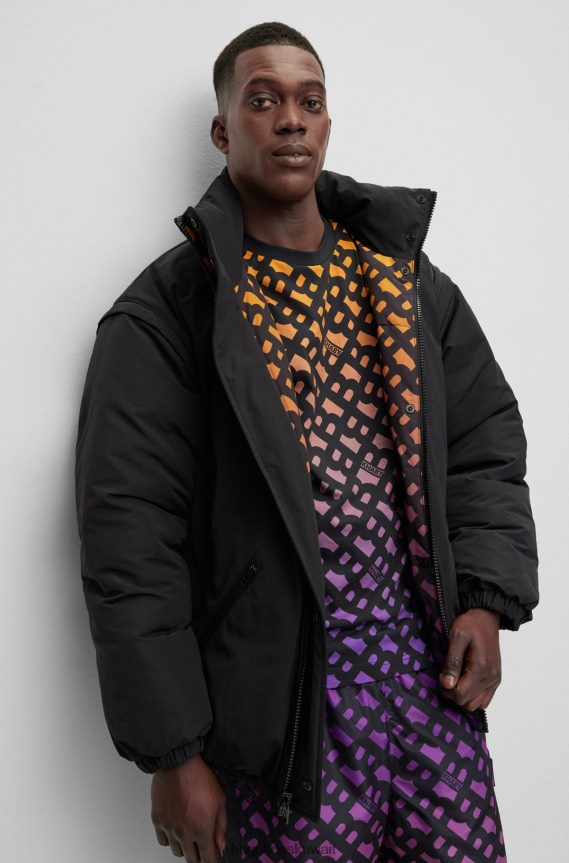 4TFNJN1016 منقوشة Hugo Boss سترة ذات وجهين x khaby مقاومة للماء ومزينة بحروف متدرجة