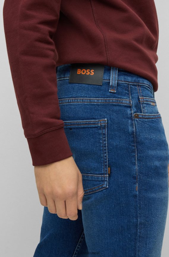 4TFNJN1019 أزرق Hugo Boss بنطلون جينز هوغو أزرق بقصة ضيقة من قماش الدنيم المريح باللون الأزرق المتوسط