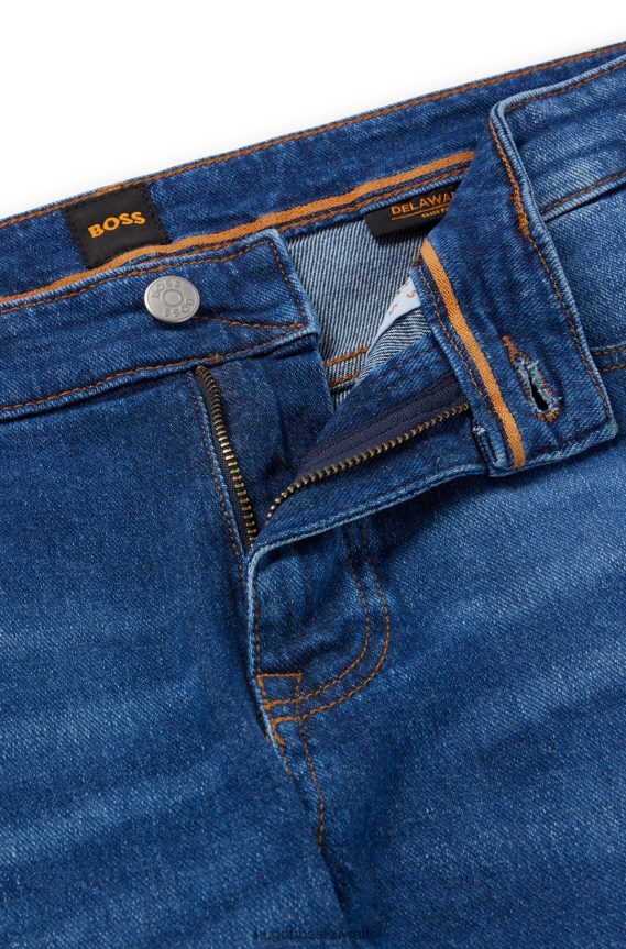 4TFNJN1019 أزرق Hugo Boss بنطلون جينز هوغو أزرق بقصة ضيقة من قماش الدنيم المريح باللون الأزرق المتوسط