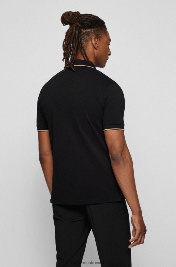 4TFNJN1023 أسود Hugo Boss قميص بولو بقصة ضيقة مع شعار هوغو تحت الياقة باللون الأسود