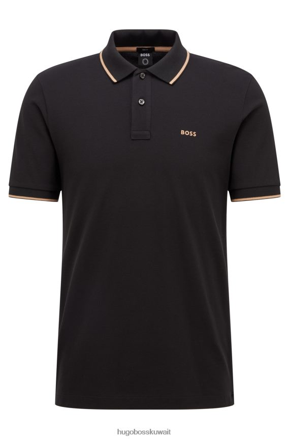 4TFNJN1023 أسود Hugo Boss قميص بولو بقصة ضيقة مع شعار هوغو تحت الياقة باللون الأسود