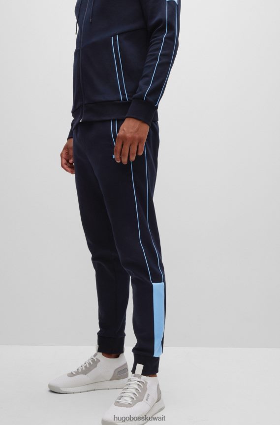4TFNJN1026 أزرق غامق Hugo Boss بدلة رياضية من مزيج القطن من هوغو مع أشرطة وشعارات باللون الأزرق الداكن