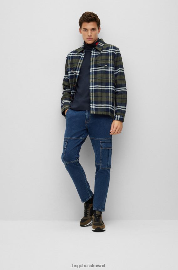 4TFNJN1027 أزرق غامق Hugo Boss تي شيرت ضيق بأكمام طويلة مع شعار أحمر اللون باللون الأزرق الداكن