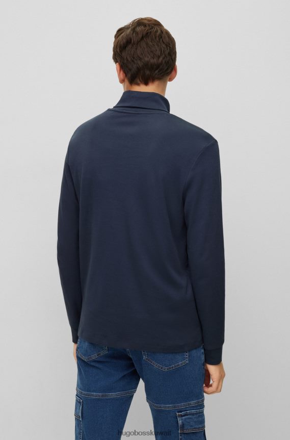 4TFNJN1027 أزرق غامق Hugo Boss تي شيرت ضيق بأكمام طويلة مع شعار أحمر اللون باللون الأزرق الداكن