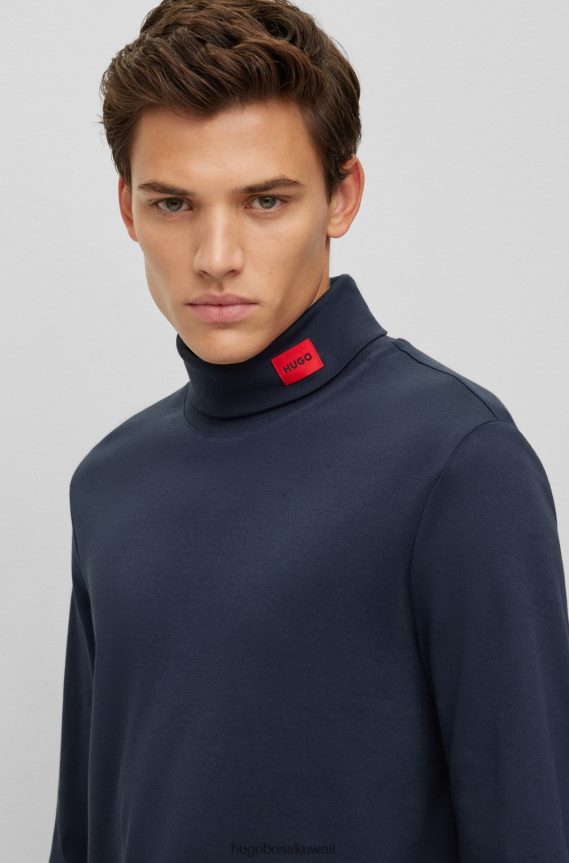 4TFNJN1027 أزرق غامق Hugo Boss تي شيرت ضيق بأكمام طويلة مع شعار أحمر اللون باللون الأزرق الداكن