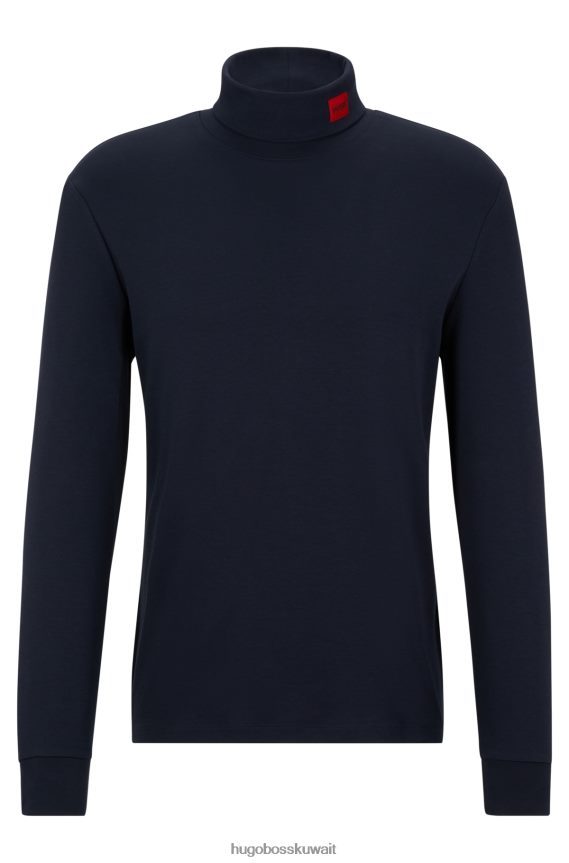 4TFNJN1027 أزرق غامق Hugo Boss تي شيرت ضيق بأكمام طويلة مع شعار أحمر اللون باللون الأزرق الداكن