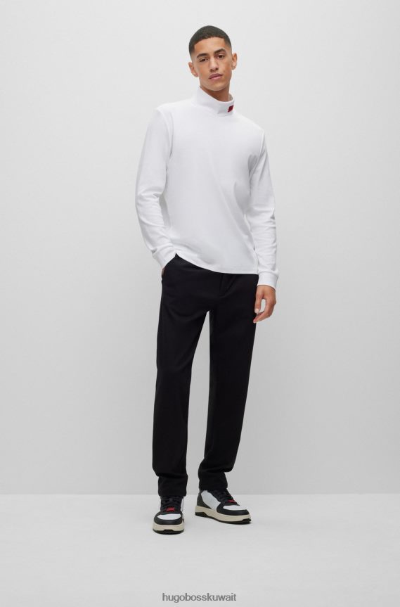 4TFNJN1028 أبيض Hugo Boss تي شيرت أبيض بأكمام طويلة وقصة ضيقة مع شعار Hugo باللون الأحمر