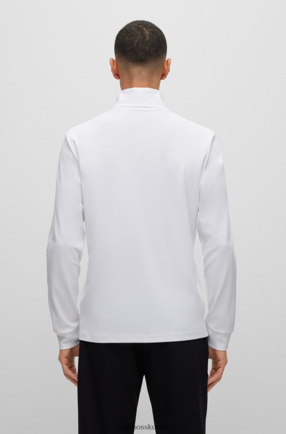 4TFNJN1028 أبيض Hugo Boss تي شيرت أبيض بأكمام طويلة وقصة ضيقة مع شعار Hugo باللون الأحمر