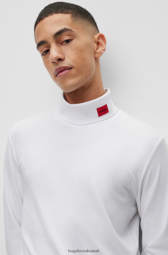 4TFNJN1028 أبيض Hugo Boss تي شيرت أبيض بأكمام طويلة وقصة ضيقة مع شعار Hugo باللون الأحمر