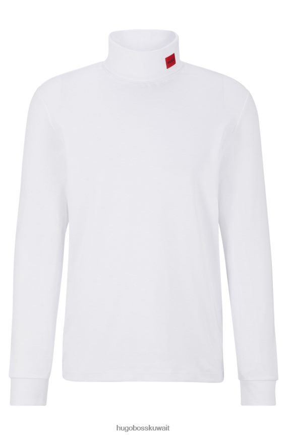 4TFNJN1028 أبيض Hugo Boss تي شيرت أبيض بأكمام طويلة وقصة ضيقة مع شعار Hugo باللون الأحمر