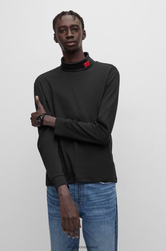 4TFNJN1029 أسود Hugo Boss تي شيرت ضيق بأكمام طويلة مع شعار أحمر هوغو أسود