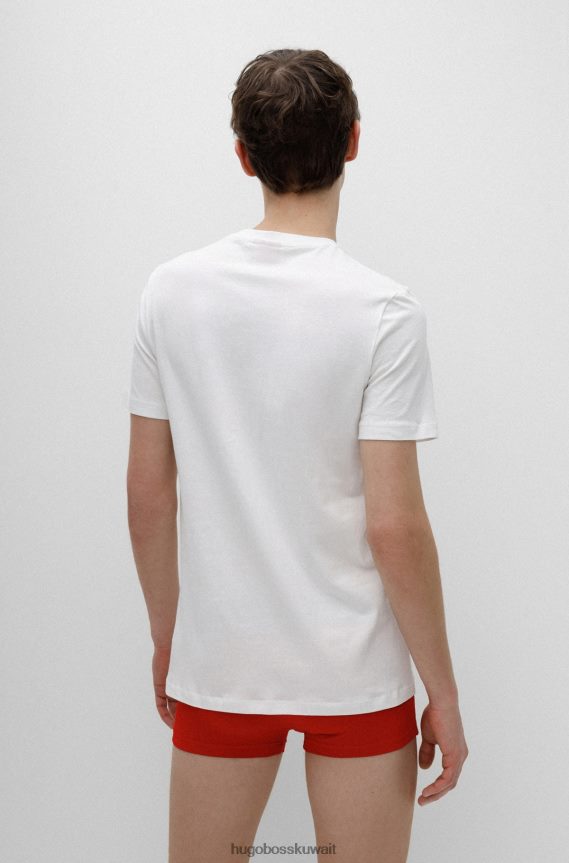 4TFNJN1030 أبيض Hugo Boss Hugo حزمة من قطعتين من تي شيرتات الملابس الداخلية القطنية باللون الأبيض مع شعار عمودي